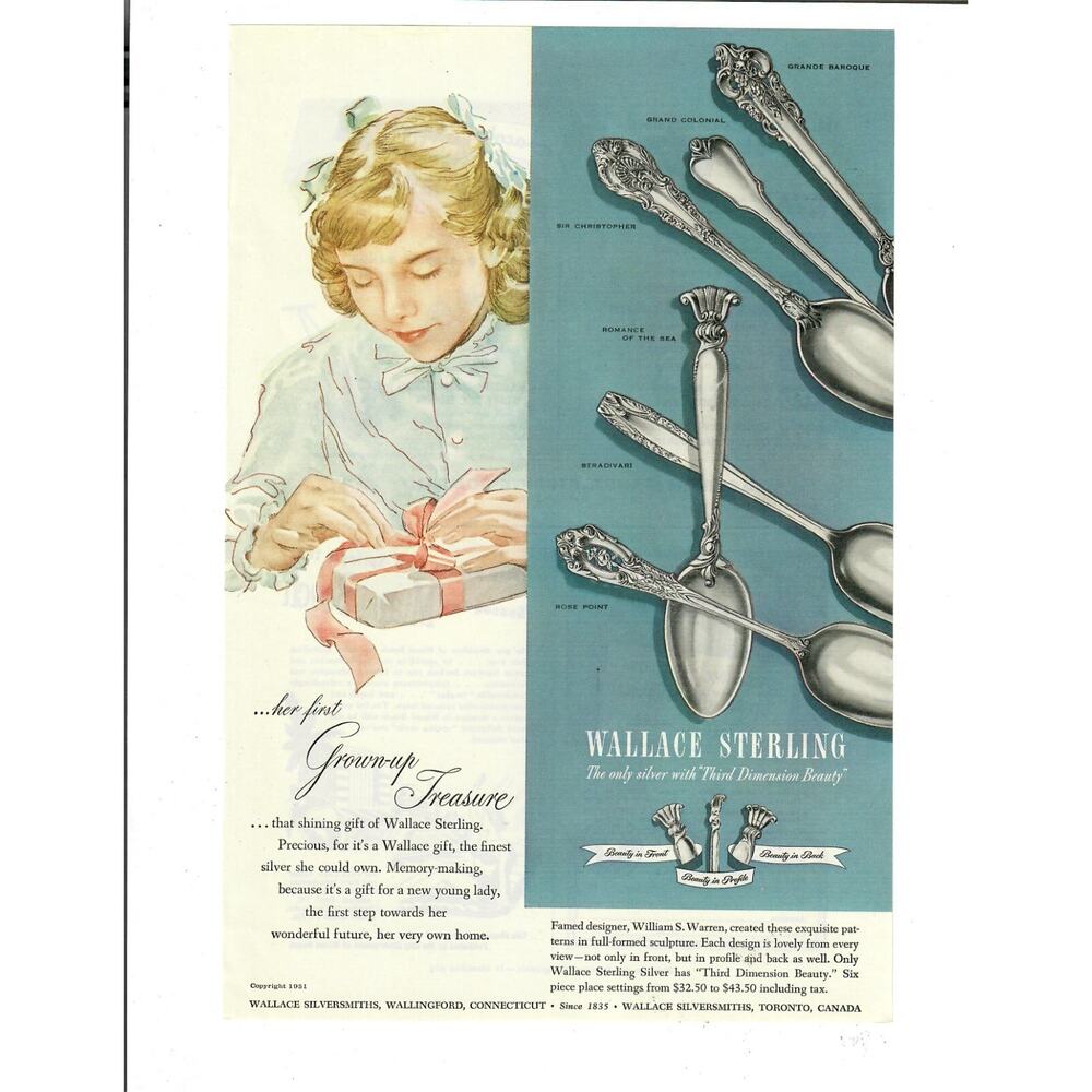 Wallace Sterling Silverware Gift For Girl Dreaming of Her Wedding Print Ad 1951